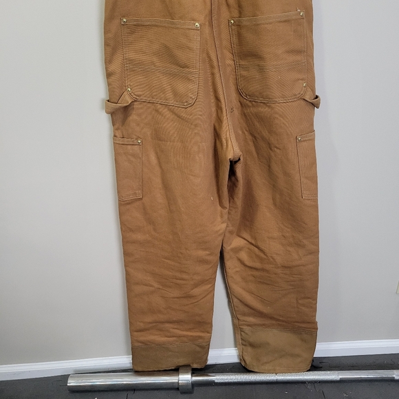 Carhartt Bib Overalls Mens 34x34 Tan Double Knee Canvas Duck Zip To Thigh - Picture 14 of 14